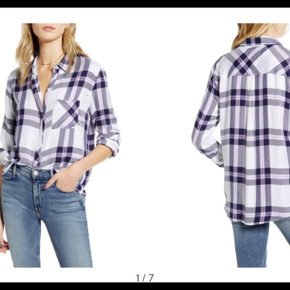 RAILS Hunter Plaid Shirt Button Up Blouse Soft Roomy Top Check Pocket Minimalist